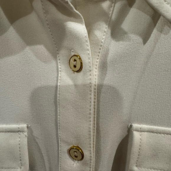 Sharagano Belted Shirt Dress. Short sleeve, button front, collared with Gold - Picture 4 of 7